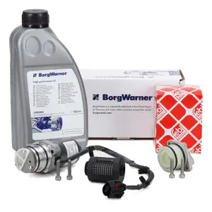 BORGWARNER Pumpe Haldex Vorladepumpe + febi Ölfilter + 850ml Öl für VW Golf 6 Passat B7 A3