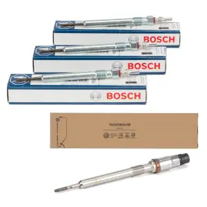 4x BOSCH Glühkerze + ORIGINAL Drucksensor-Glühkerze für VW Golf 6 7 Passat B8 1.6/2.0 TDI
