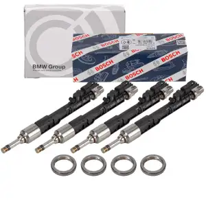 4x BOSCH Einspritzd&uuml;se + W&auml;rmeschutzscheibe f&uuml;r BMW F20-23 F30-36 F10/11 X1-4 Z4 N20