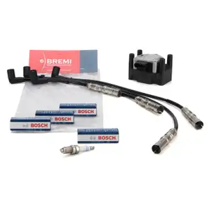 HTACHI Zündspule BREMI Zündkabelsatz 4x BOSCH Zündkerze für VW Golf 5 Passat B5 B6 1.6 2.0