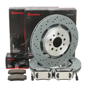 BREMBO Brake Discs + Brake Pads + Sensor for ALFA ROMEO Giulia Stelvio 2.9 Q4 (Rear)