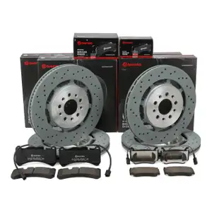 BREMBO Bremsscheiben + Bel&auml;ge + Sensor f&uuml;r ALFA ROMEO Giulia Stelvio 2.9 Q4 vorne + hinten