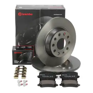 BREMBO Bremsscheiben + Bel&auml;ge f&uuml;r VW Golf 5 GTI Passat B6 B7 Sharan 7N Tiguan 5N hinten