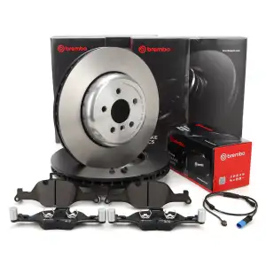 BREMBO Bremsscheiben + Bremsbel&auml;ge + Sensor f&uuml;r BMW X5 40i 25d 30d ohne M-Technik vorne