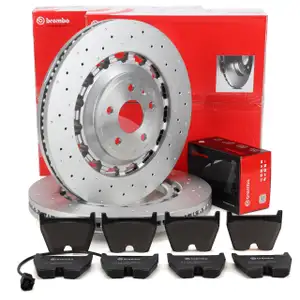 BREMBO Bremsscheiben + Bremsbeläge + Sensor für AUDI RS3 8V 400 PS PR-Nr. 4P1 vorne