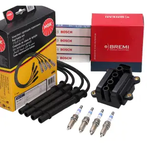 BREMI Zündspule + NGK Kabelsatz + 4x BOSCH Zündkerze für RENAULT Clio 2 3 4 1 2 1.2 16V