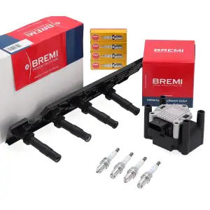 BREMI Z&uuml;ndspule + Kabelsatz + 4x NGK Z&uuml;ndkerze f&uuml;r VW Golf 4 Lupo Polo 6N2 9N 1.4/1.6 16V