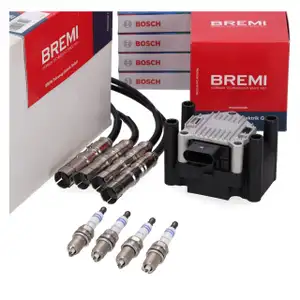 BREMI Z&uuml;ndspule + Kabelsatz + 4x BOSCH Z&uuml;ndkerze f&uuml;r VW Golf 5 Passat B5 B6 A4 B5 1.6