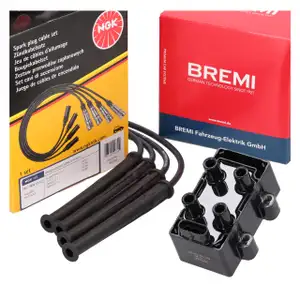 BREMI Ignition Coil + NGK Wiring Harness for RENAULT Clio 2, Kangoo, Twingo 1, 2, 1.2, 54/58 hp