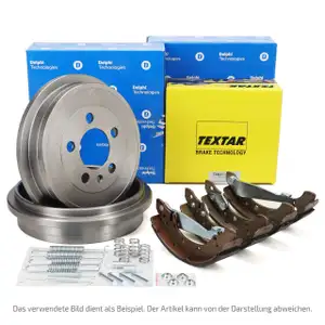 DELPHI Bremstrommeln + TEXTAR Bremsbacken f&uuml;r DACIA Duster HS_ HM_ mit mit ABS hinten