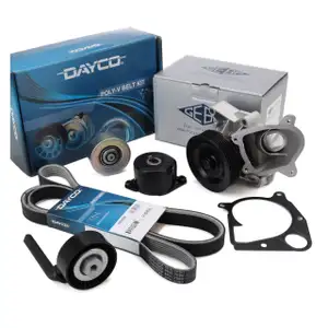 DAYCO Keilrippenriemen Satz + GEBA Wasserpumpe f&uuml;r BMW E46 E90-92 E60/61 X3 E83 M47 M57