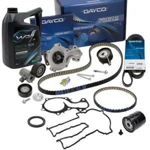 DAYCO Zahnriemensatz + Wapu + Keilrippenriemensatz 5L WOLF 5W20 f&uuml;r FORD 1.0 EcoBoost