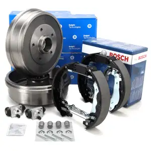 DELPHI Bremstrommeln + BOSCH Bremsbacken + Radbremszylinder f&uuml;r DACIA Duster HS HM hinten