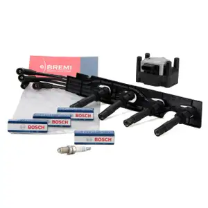DELPHI Z&uuml;ndspule BREMI Z&uuml;ndkabelsatz 4x BOSCH Z&uuml;ndkerze f&uuml;r VW Golf 4 Lupo Polo 1.4 1.6