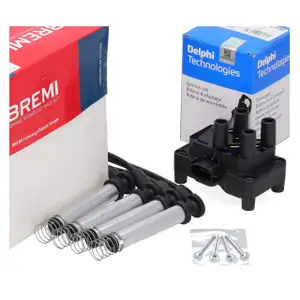 DELPHI Z&uuml;ndspule + BREMI Kabelsatz f&uuml;r FORD Fiesta 5 MK5 1.3 60/69 PS 08.2002-08.2007