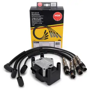 HITACHI ASTEMO Ignition Coil + NGK Ignition Cable Set for VW Golf 6, Polo 5, A1, 8X, A3, 8P 1.2 TSI