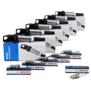 6x DELPHI Z&uuml;ndspule + BOSCH Z&uuml;ndkerze f&uuml;r BMW E81-88 E90-93 E60 E61 E63 E64 X1 X3 X5 N52