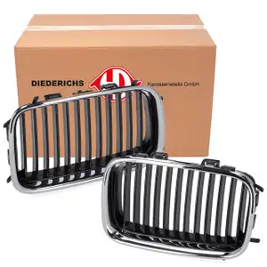 2x DIEDERICHS Chrom-Schwarz Nieren Grill K&uuml;hlergrill f&uuml;r BMW 3er E36 bis 04.1996