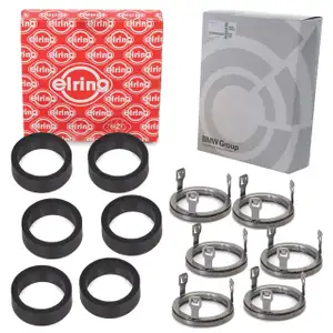 6x ELRING Dichtring + ORIGINAL Entkopplungselement Einspritzventil für BMW E90-93 N53 N54
