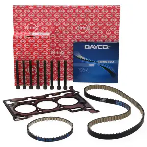 ELRING Zylinderkopfdichtung + Schrauben + 2x DAYCO Zahnriemen für FORD 1.0 EcoBoost