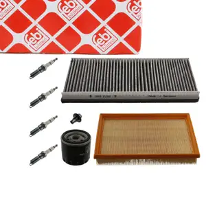 febi Filterset Filterpaket + 4x Z&uuml;ndkerze f&uuml;r FORD Fiesta 4 MK4 1.25i 16V 75 PS
