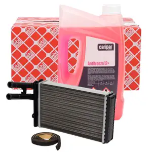 febi W&auml;rmetauscher + 5L CARIPAR Frostschutz f&uuml;r VW Passat B5 B5.5 AUDI 80 B3 B4 A4 B5 B6