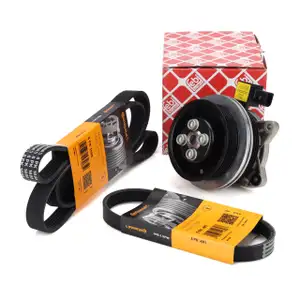 febi Wasserpumpe + 2x CONTI Keilrippenriemen f&uuml;r VW Golf 5 6 Passat B7 Polo 5 1.4 TSI