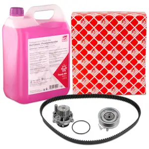 FEBI Zahnriemensatz + Wasserpumpe + 5L Frostschutz VW Golf 4 5 6 Passat B5 B5.5 Touran 1.6