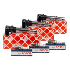 3x febi Z&uuml;ndspule + BOSCH Z&uuml;ndkerze f&uuml;r VW Polo SEAT Ibiza 3 4 SKODA Fabia 1 2 Rapid 1.2
