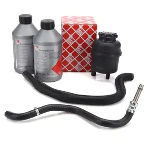 febi Ausgleichsbehälter + Hydraulikschläuche + 2L Servoöl für BMW 5er E39 520-530i 7er E38
