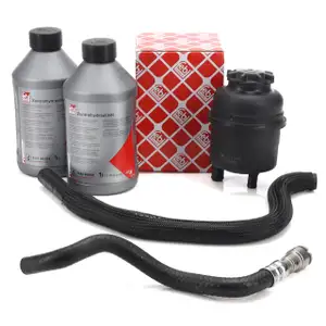 FEBI Ausgleichsbehälter + Hydraulikschläuche + 2L Servoöl BMW 3er E46 320-330i bis 09.2001