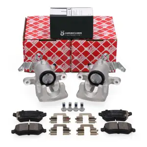 2x febi Bremssattel &Oslash; 38mm + HIRSCHER Bremsbel&auml;ge f&uuml;r OPEL Astra G Meriva A A hinten