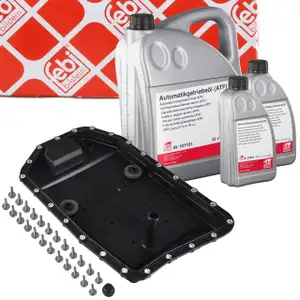 febi Transmission Oil Pan + Filter + Gasket + 7L Transmission Oil for BMW ZF6HP19 ZF6HP21