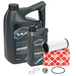 febi Getriebefilter Satz + 6L WOLF Getriebe&ouml;l AUDI SEAT SKODA VW DQ500 DQ400E