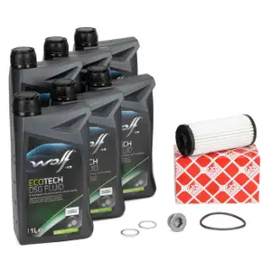 FEBI Getriebefilter Satz DSG DQ381 + 6L WOLF Getriebeöl für AUDI CUPRA SEAT SKODA VW