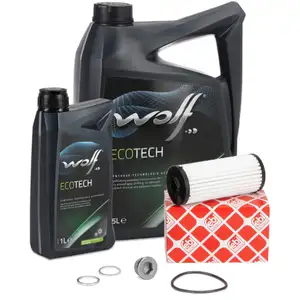 febi Getriebefilter Satz + 6L WOLF Getriebeöl für AUDI CUPRA SEAT SKODA VW DQ381