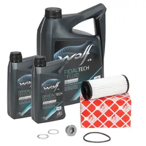 febi Getriebefilter Satz + 6L WOLF Getriebe&ouml;l f&uuml;r AUDI CUPRA SEAT SKODA VW DQ381