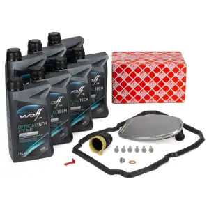 FEBI Getriebefilter Satz 722.6 5-Gang Automatik + 7L WOLF Getriebeöl MERCEDES-BENZ