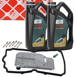 febi Getriebefilter + Dichtung + 8L FUCHS Getriebe&ouml;l f&uuml;r MERCEDES 722.9 7G-TRONIC