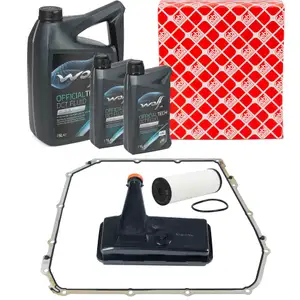 febi Getriebefilter Satz + 7L WOLF Getriebe&ouml;l AUDI A4 A5 A6 A7 Q5 Macan 7-Gang DL501