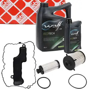 febi Getriebefilter Satz + 6L WOLF Getriebe&ouml;l AUDI A4 B9 A5 A6 A7 Q5 7-Gang DL382