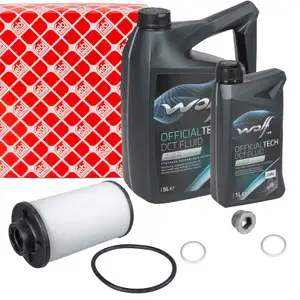 febi Getriebefilter Satz + 6L WOLF Getriebe&ouml;l AUDI SEAT SKODA VW 6-Gang DQ250