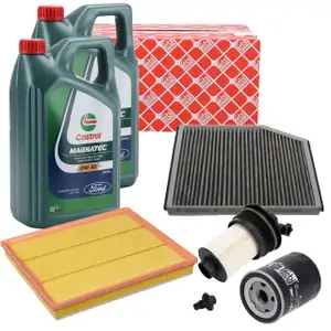 febi Filterset 4-tlg + 10L CASTROL 0W30 D Motor&ouml;l f&uuml;r FORD Transit / Custom 2.0 EcoBlue