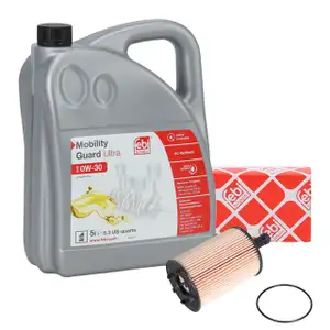 5L febi Mobility Guard Ultra 0W-30 Motor&ouml;l + &Ouml;lfilter f&uuml;r AUDI SEAT SKODA VW 1.2-2.5 TDI