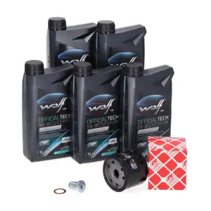 5L WOLF 5W30 C2/C3 P/RN Motor&ouml;l + febi &Ouml;lfilter f&uuml;r ALFA ROMEO FIAT LANCIA 1.9/2.4D