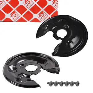 2x febi Spritzblech Bremsscheibe + Schrauben f&uuml;r VW Passat B6 Sharan 7N Tiguan 5N hinten