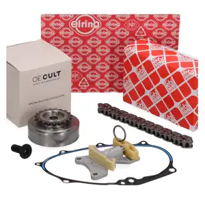 febi / ELRING Steuerkettensatz + Nockenwellenversteller f&uuml;r VW Golf 5 6 2.0 FSI/GTI/R