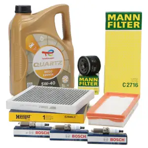 Filterset + 3x BOSCH Z&uuml;ndkerze + 5L TOTAL Motor&ouml;l f&uuml;r SMART ForTwo 451 1.0/Turbo/Brabus