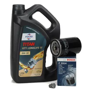 5L FUCHS TITAN 0W-30 Motor&ouml;l + BOSCH &Ouml;lfilter f&uuml;r AUDI SEAT SKODA 1.6 1.8 2.0 06A115561B