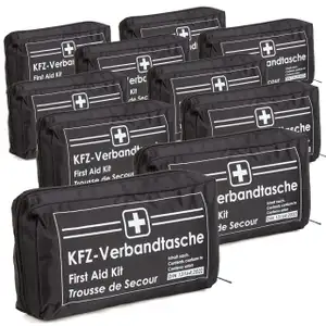 10-Pack Car First Aid Kit, Black, DIN 13164-2022, Best Before 07/2028